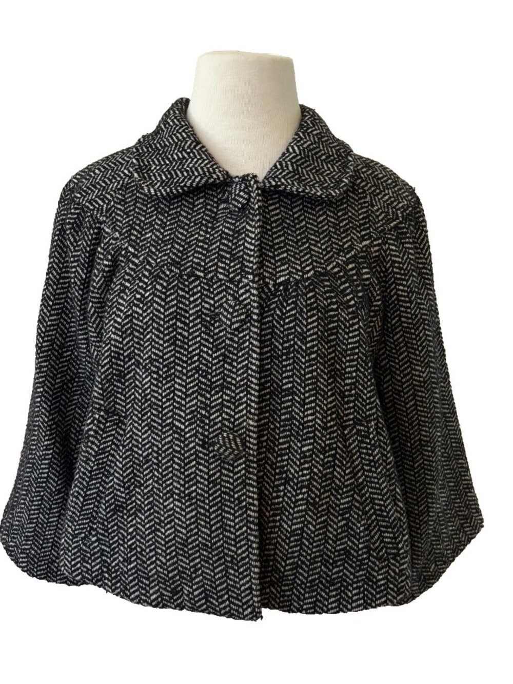 Vintage Apostrophe Wool Chevron Tweed Swing Jacket Women's Large Cropped Twee
